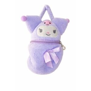 Kuromi Plush Coin Purse Lavender Kawaii Zipper Pouch Bow Pearl Charm